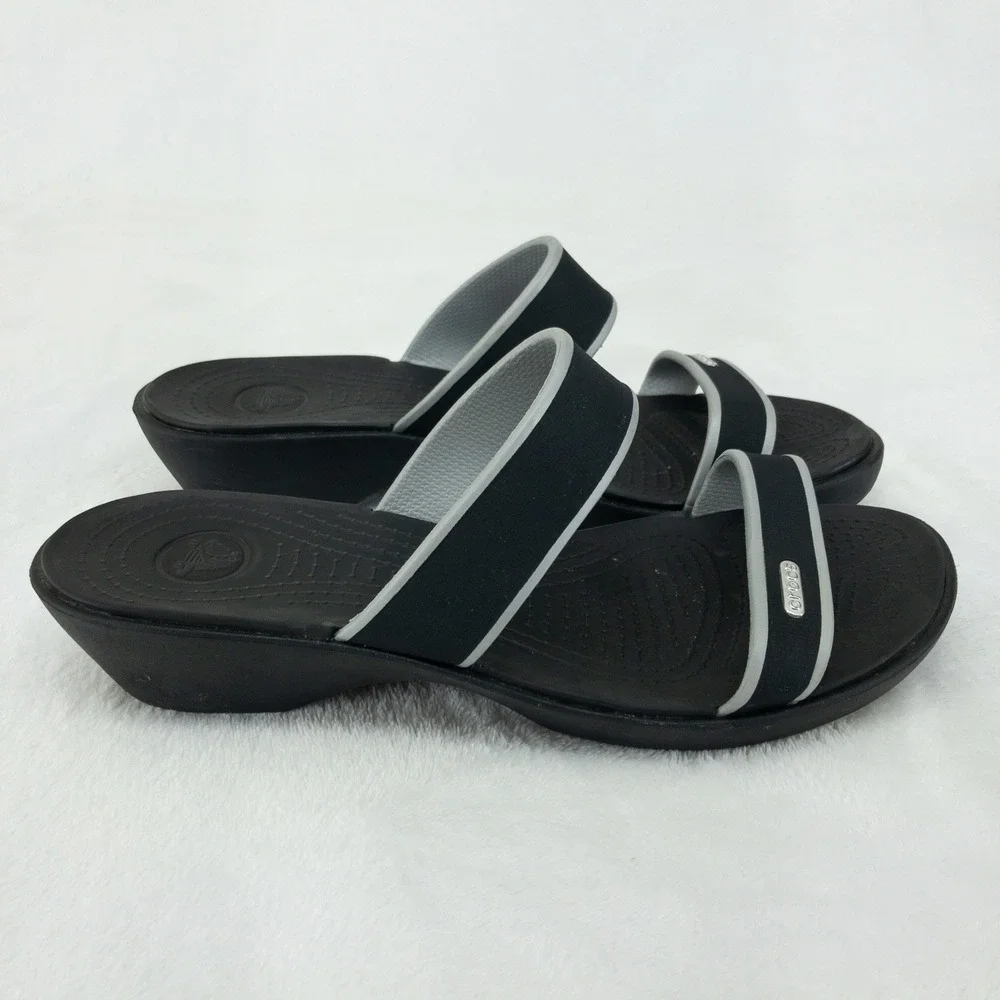Crocs Madeira Wedge Slide Sandals Womens Size 10 Black Slip On